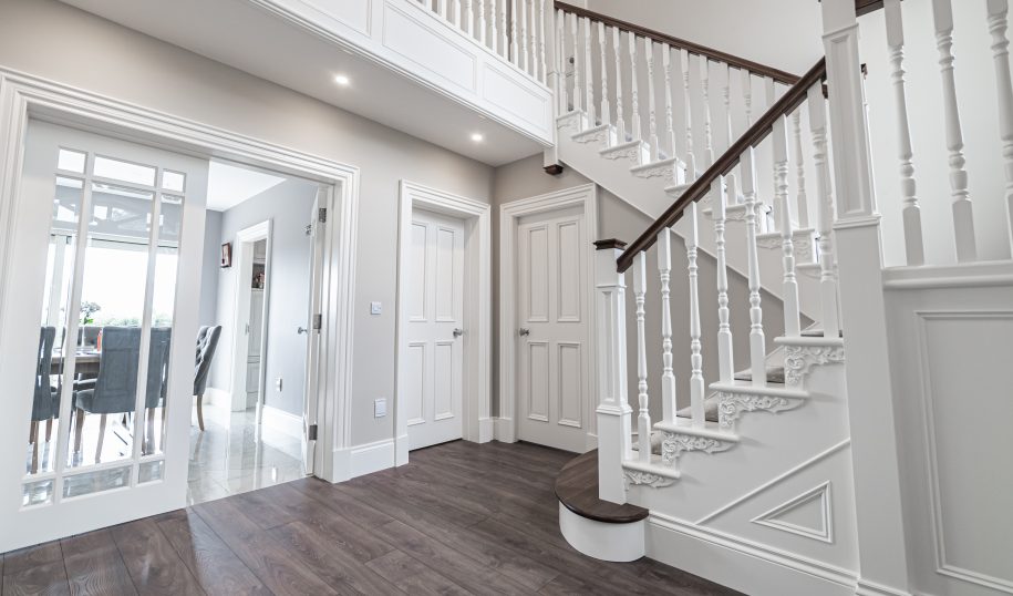 staircase wall panelling in hallway