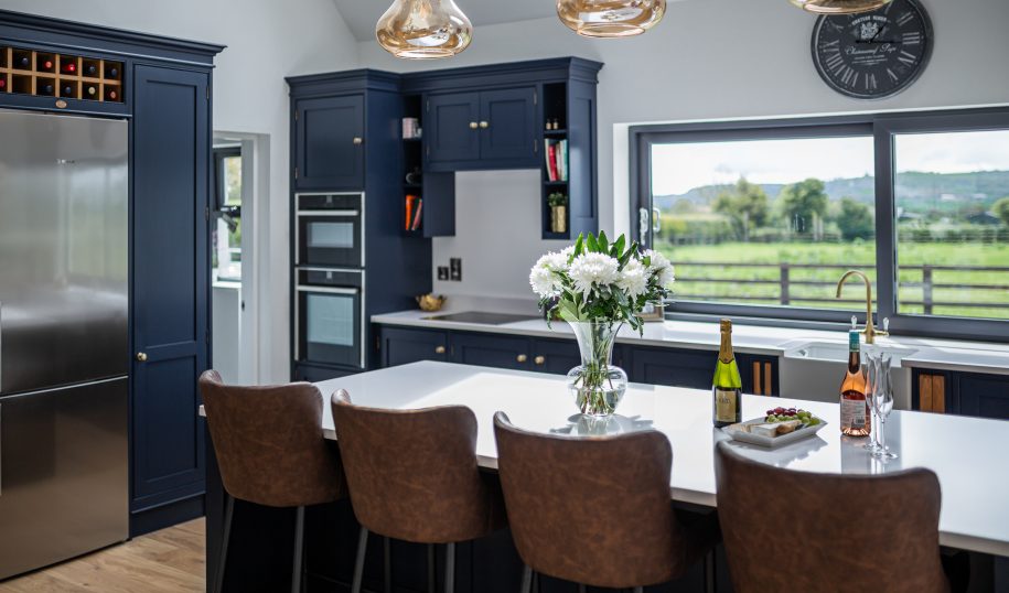 Marine Blue Kitchen Island with Quartz Worktop