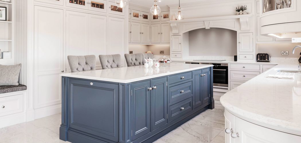 Bespoke kitchen with blue island